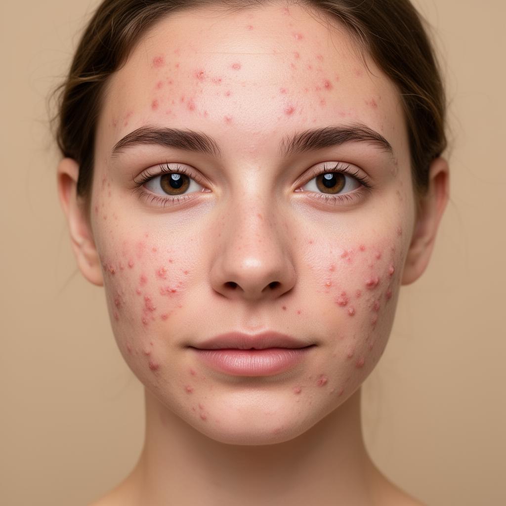 Skin with active acne before treatment
